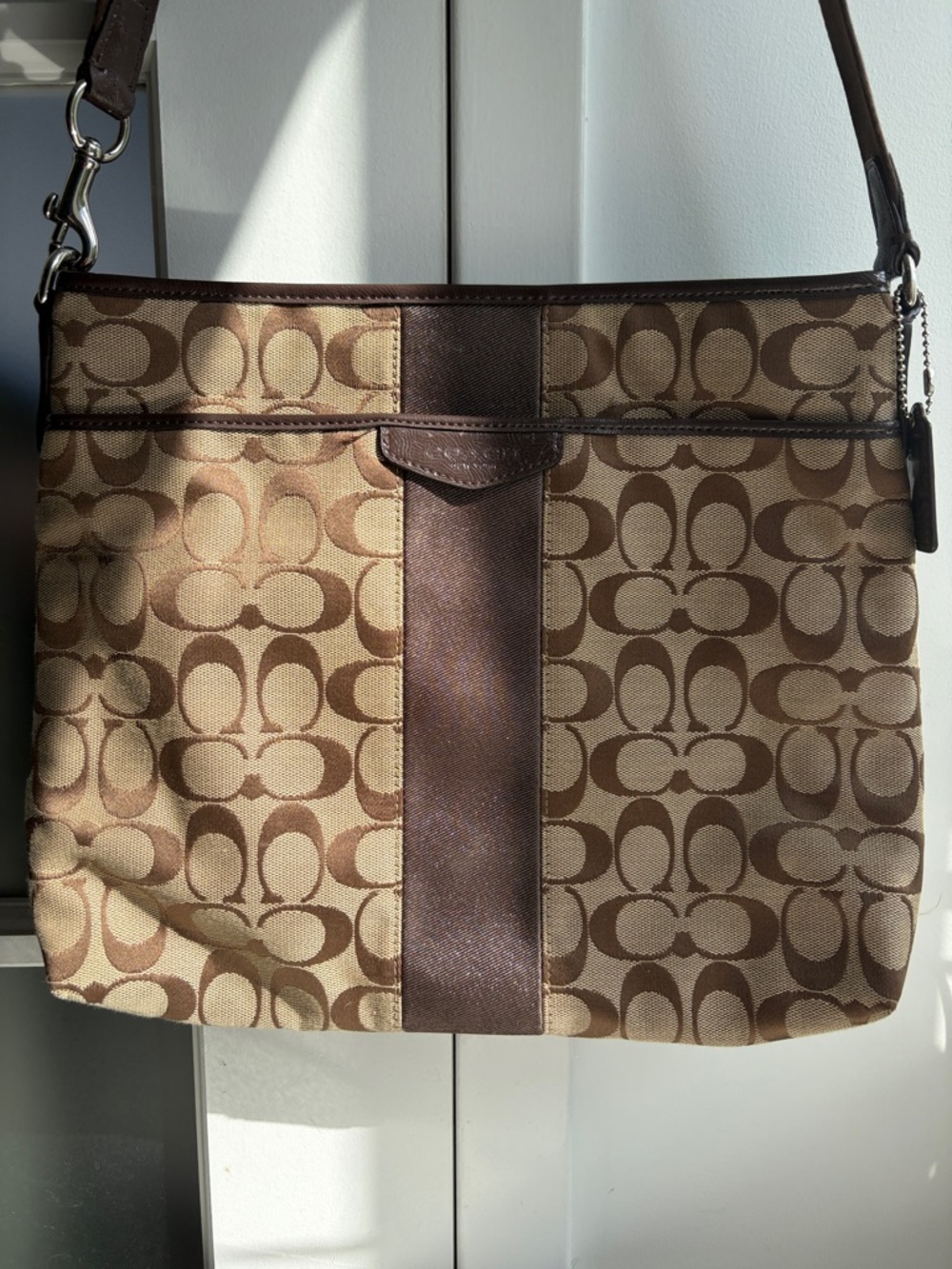 Coach Tan and Brown Signature Crossbody Shoulder Bag